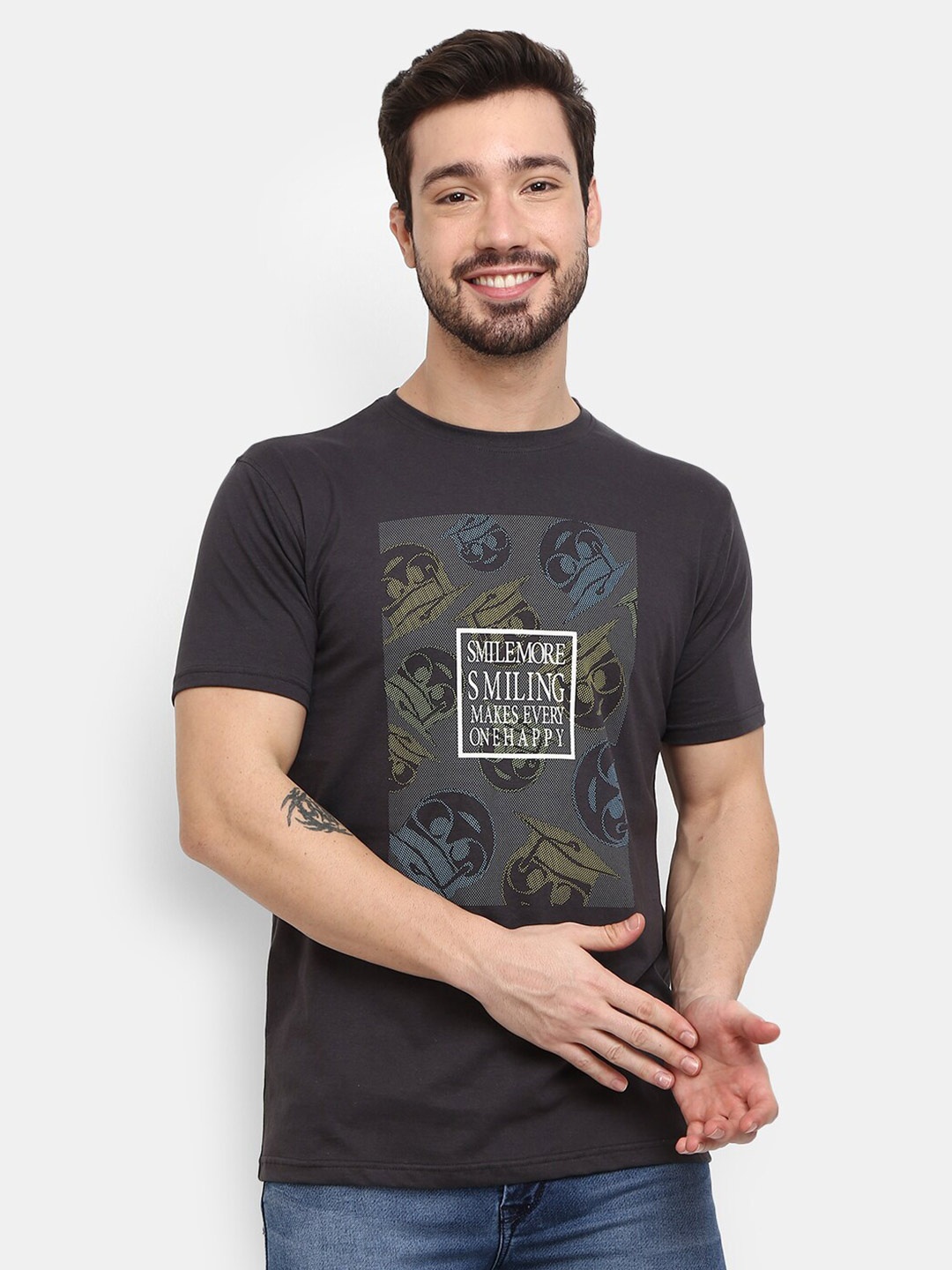 

V-Mart Typography Printed Slim Fit Cotton T-shirt, Grey