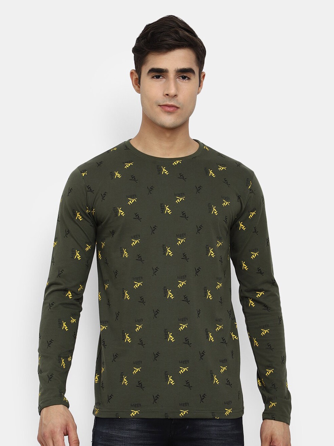 

V-Mart Conversational Printed Slim Fit Cotton T-shirt, Olive