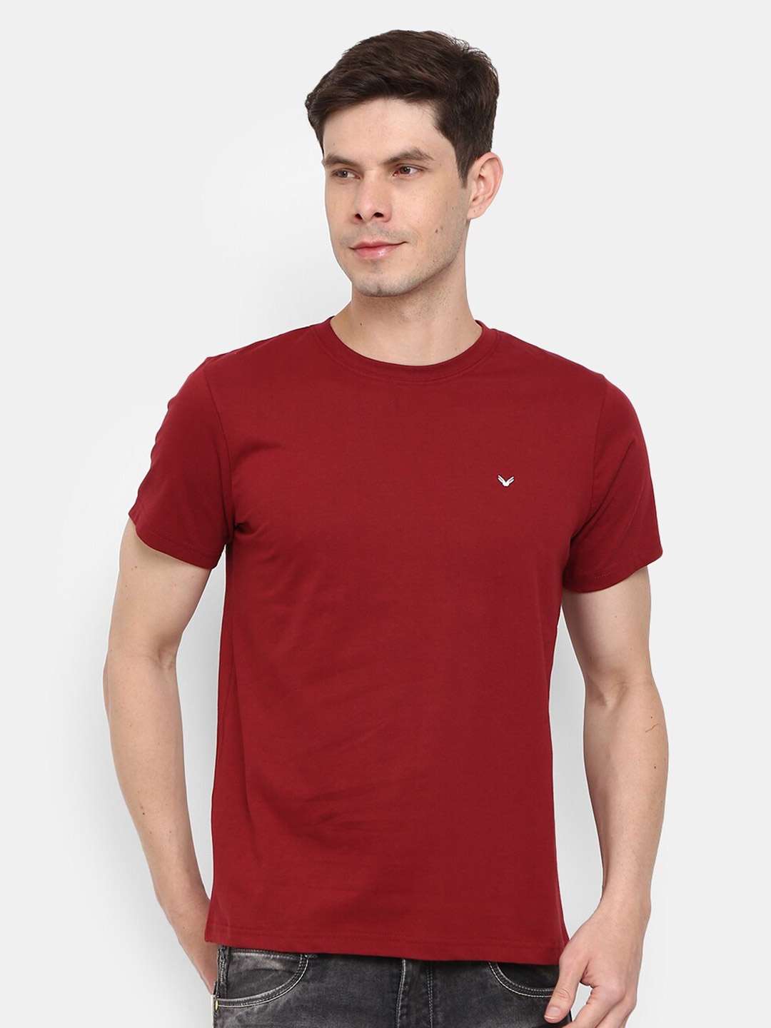 

V-Mart Round Neck Slim Fit Cotton T-shirt, Maroon