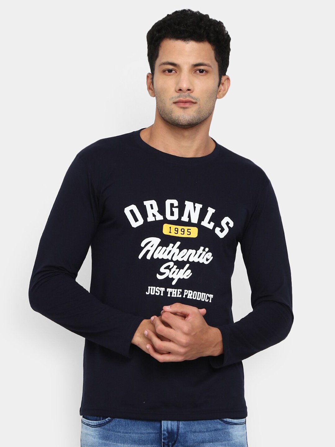 

V-Mart Typography Printed Cotton Slim Fit T-shirt, Navy blue