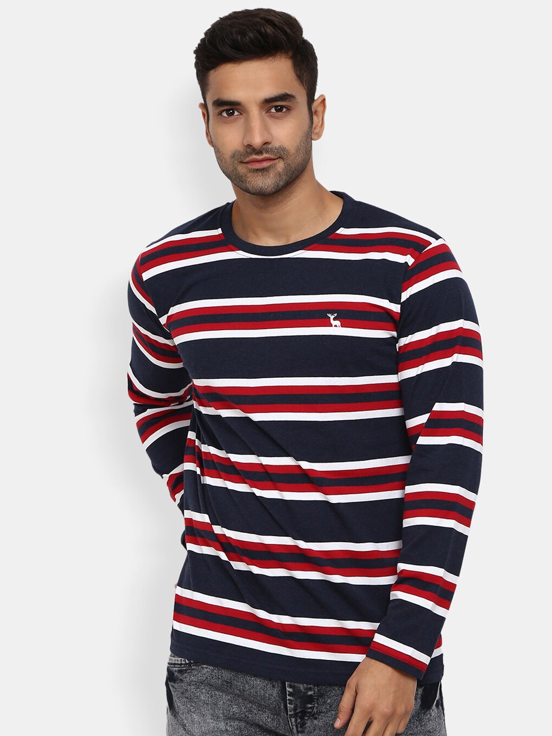 

V-Mart Striped Slim Fit Cotton T-shirt, Blue
