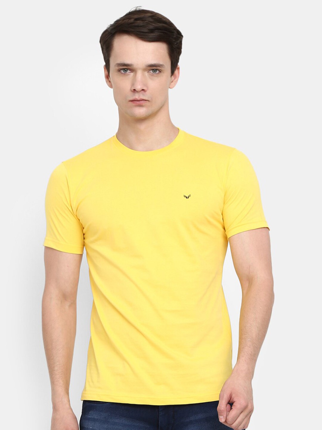 

V-Mart Round Neck Short Sleeves Slim Fit Cotton T-shirt, Yellow
