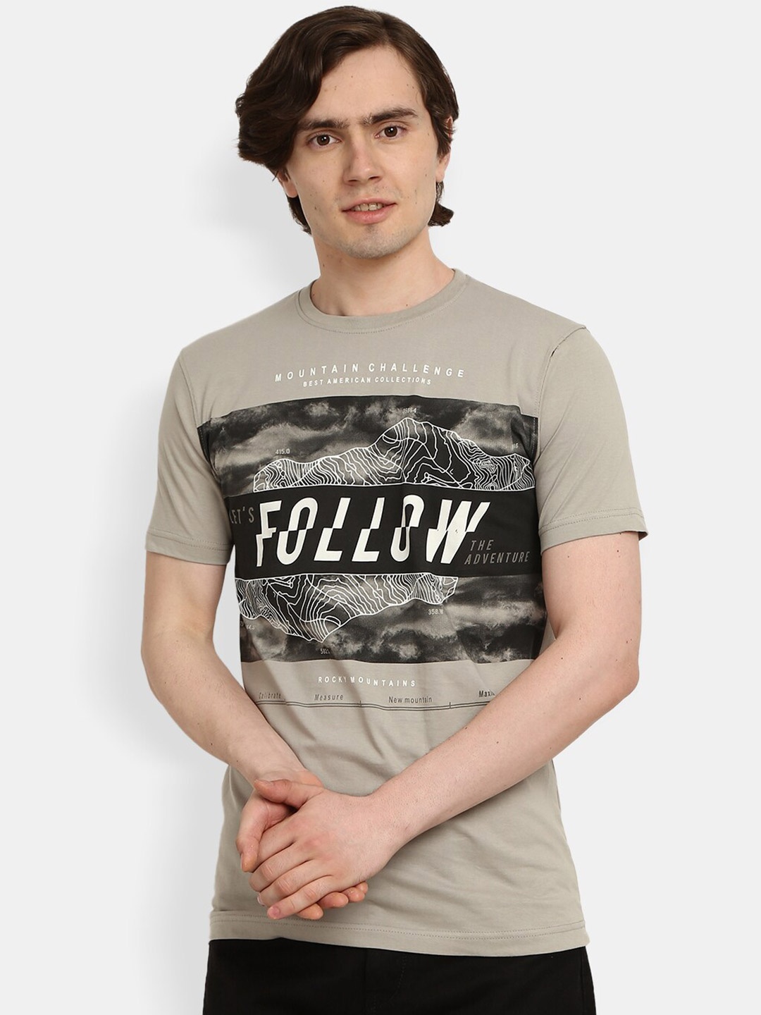 

V-Mart Graphic Printed Cotton Slim Fit T-shirt, Grey