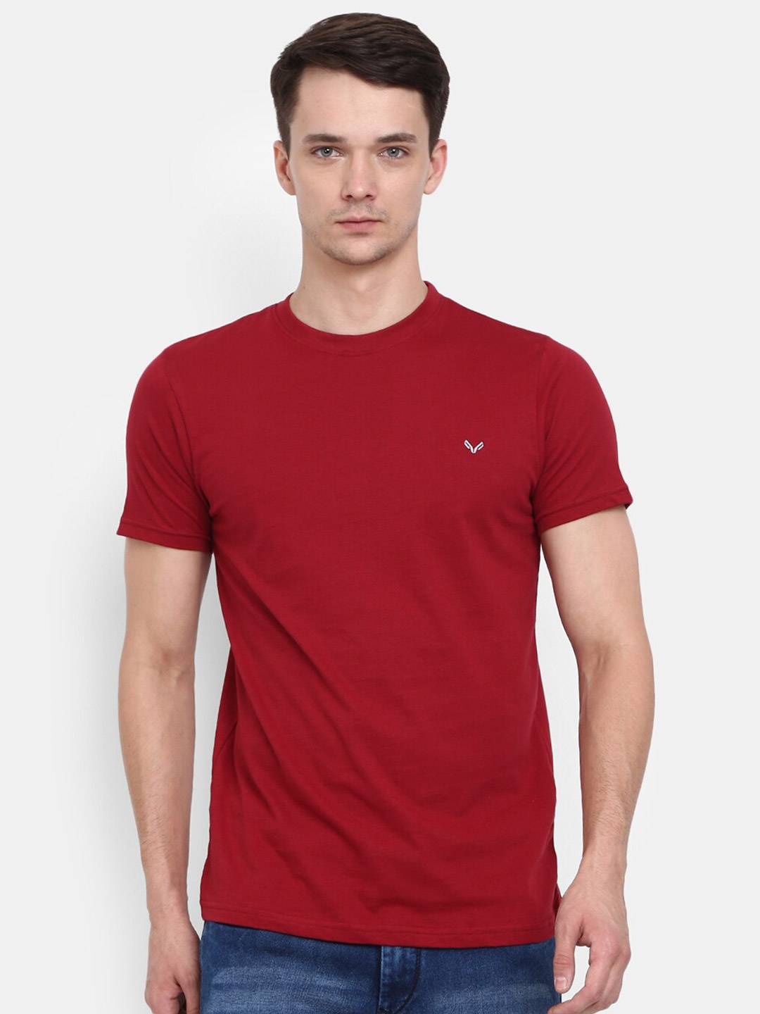 

V-Mart Round Neck Short Sleeves Cotton Slim Fit T-shirt, Maroon