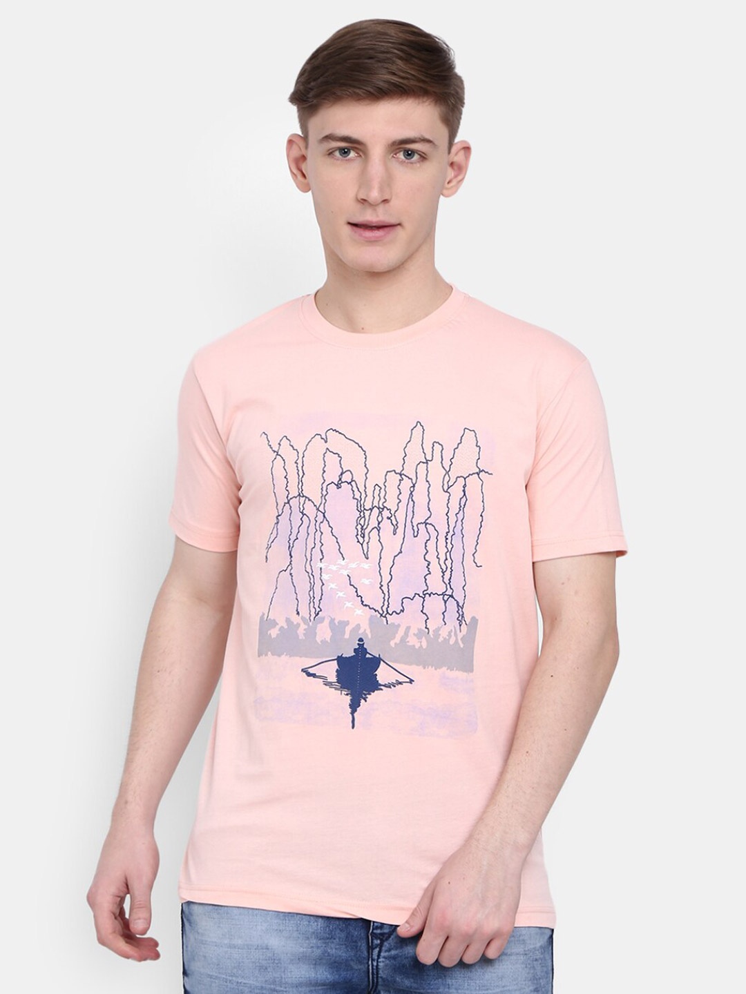 

V-Mart Graphic Printed Round Neck Cotton T-shirt, Pink