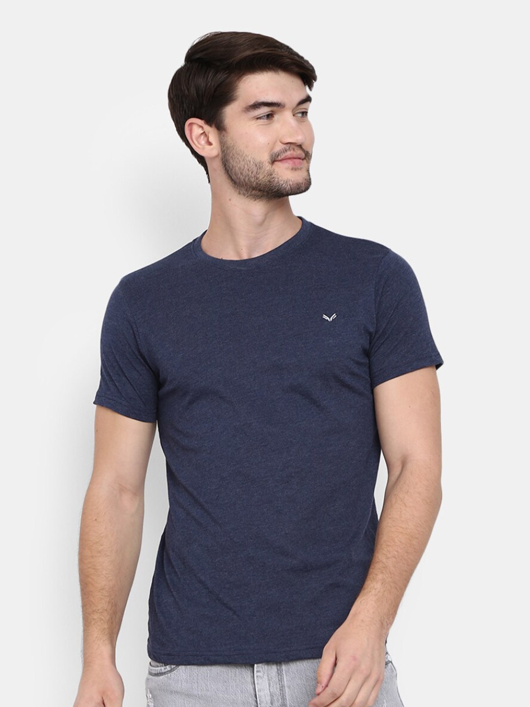 

V-Mart Round Neck Short Sleeves Slim Fit Cotton T-shirt, Navy blue