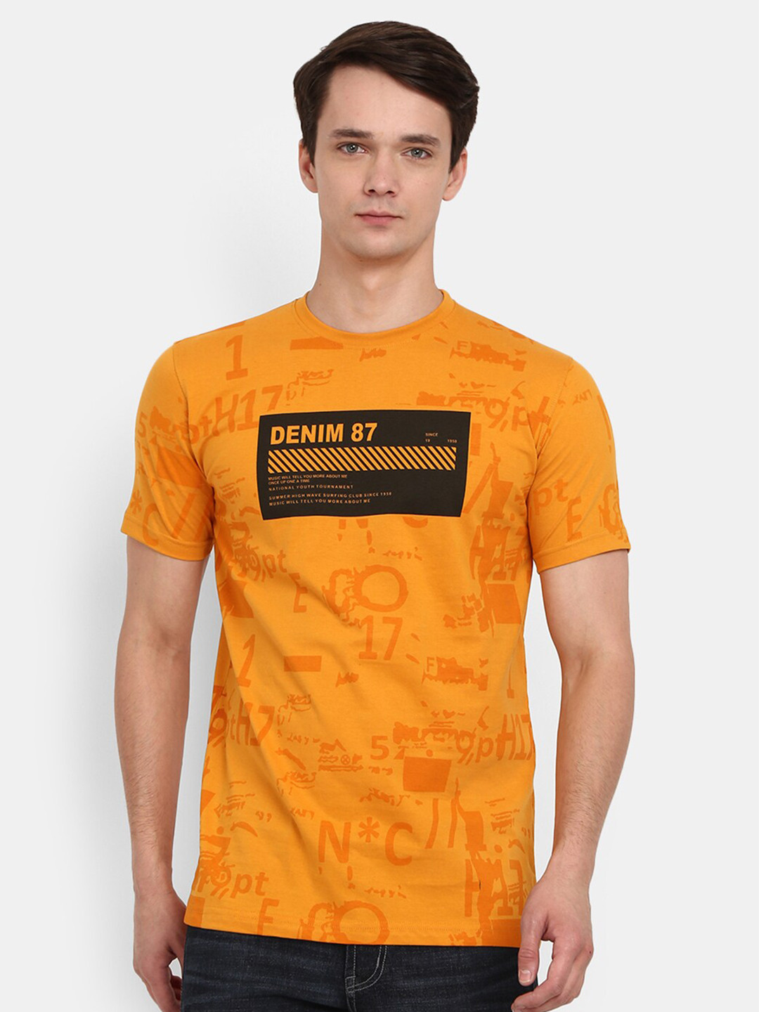 

V-Mart Typography printed Round Neck Short Sleeves Cotton Slim Fit T-shirt, Orange