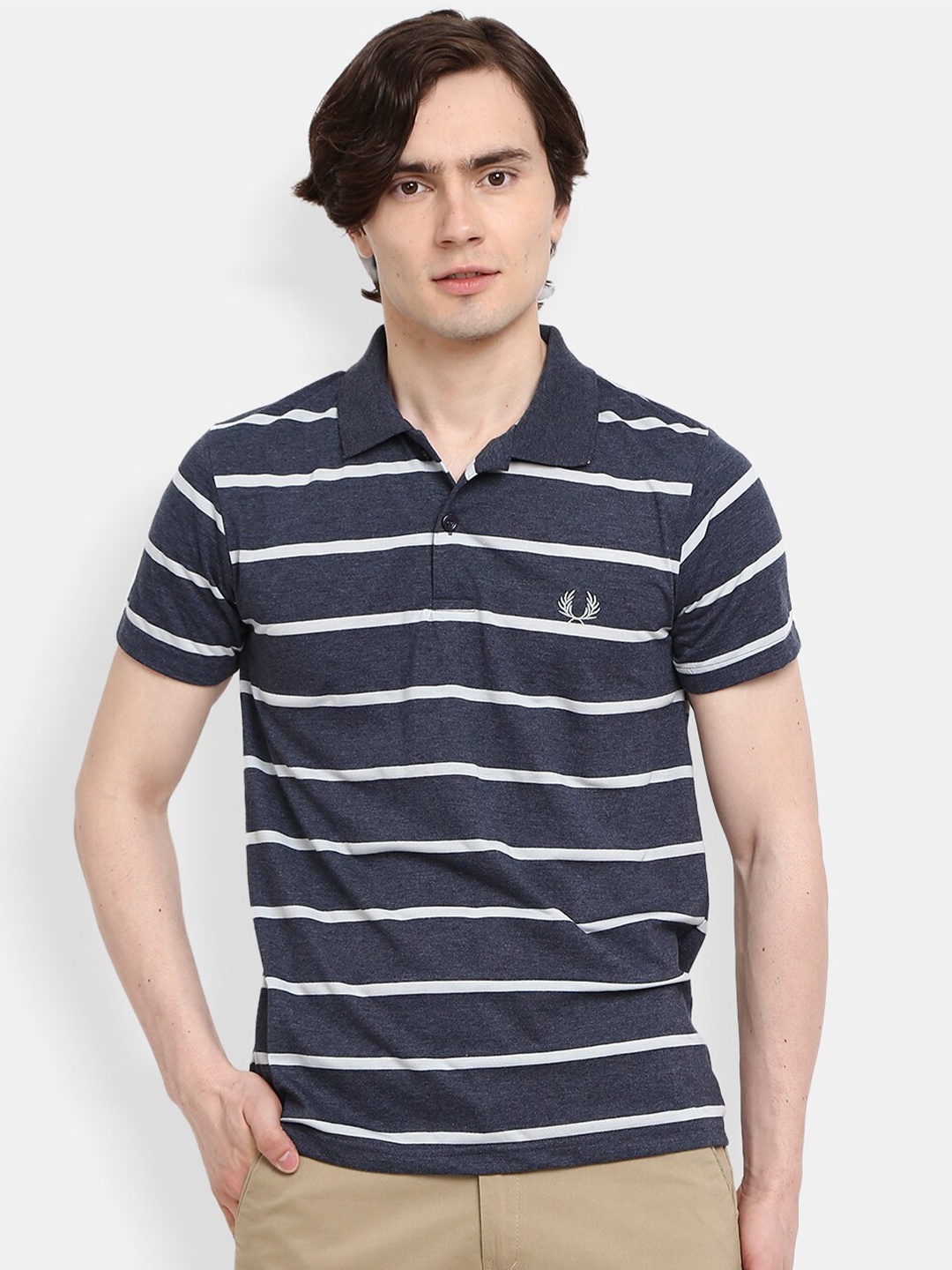 

V-Mart Striped Polo Collar Slim Fit T-shirt, Navy blue