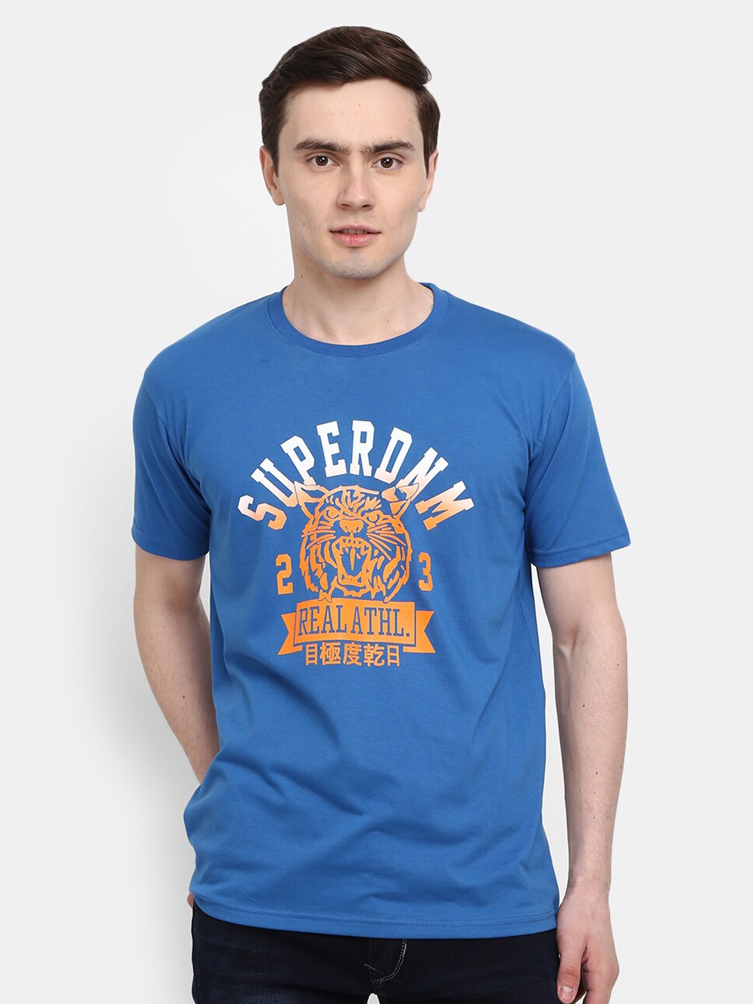 

V-Mart Typography printed Round Neck Short Sleeves Cotton Slim Fit T-shirt, Blue