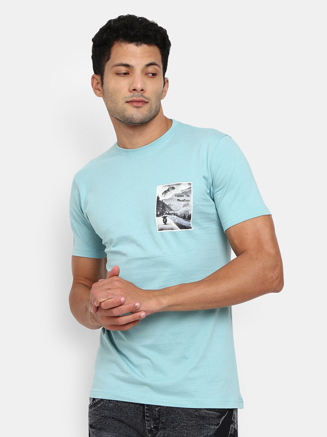 

V-Mart Graphic Printed Round Neck Cotton Slim Fit T-shirt, Green