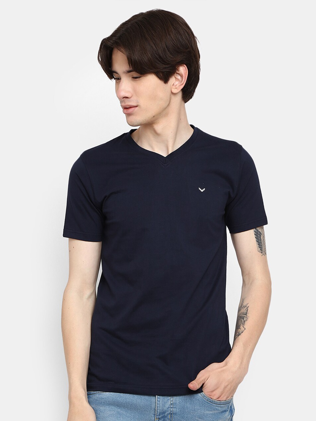 

V-Mart V-Neck Cotton Slim Fit T-shirt, Navy blue