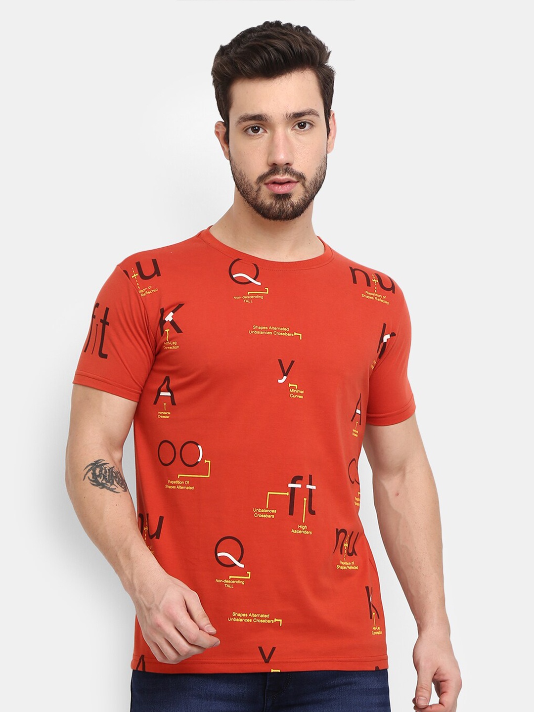 

V-Mart Typography Printed Round Neck Short Sleeves Cotton Slim Fit T-shirt, Orange