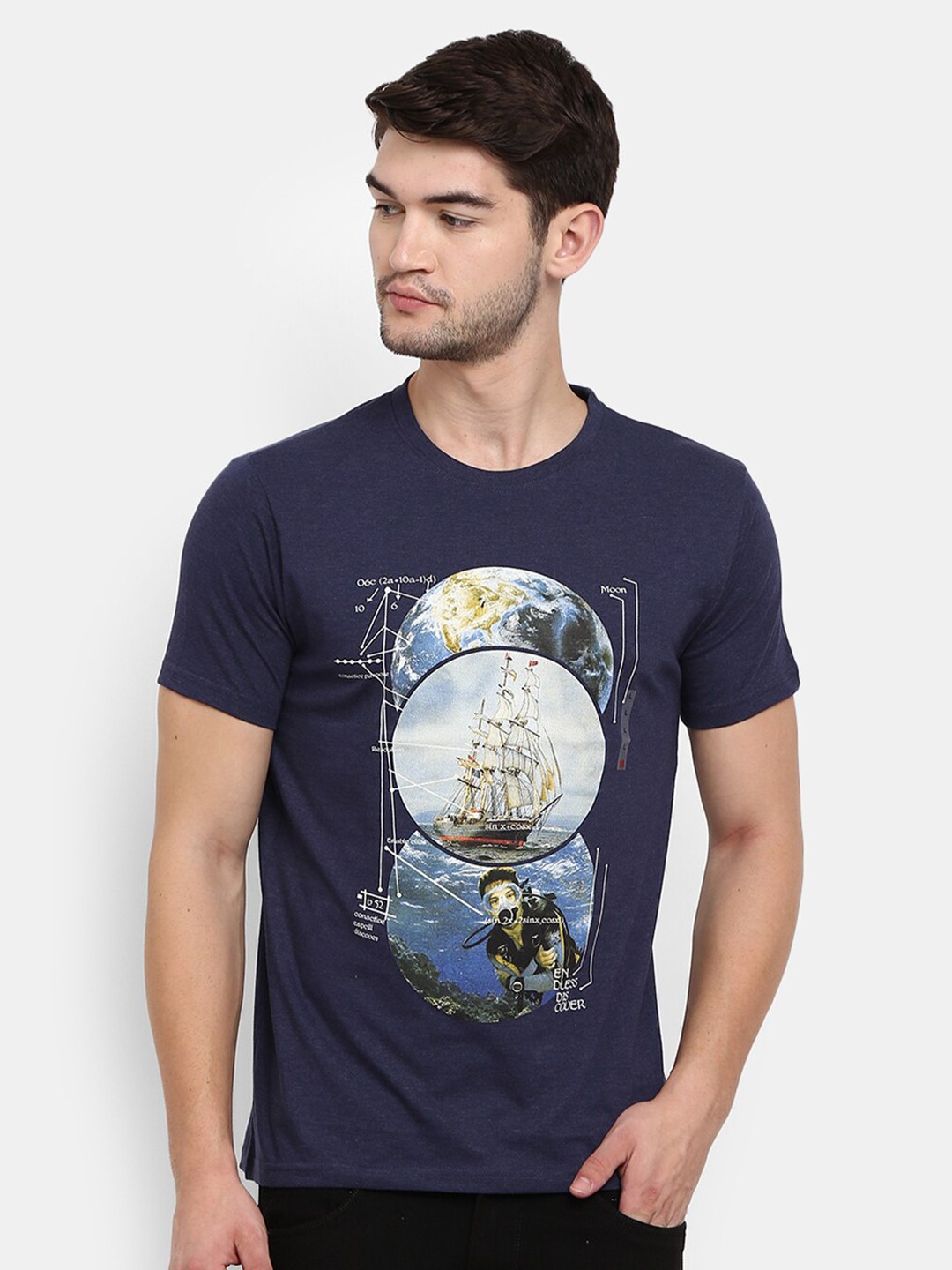 

V-Mart Graphic Printed Cotton Slim Fit T-shirt, Navy blue