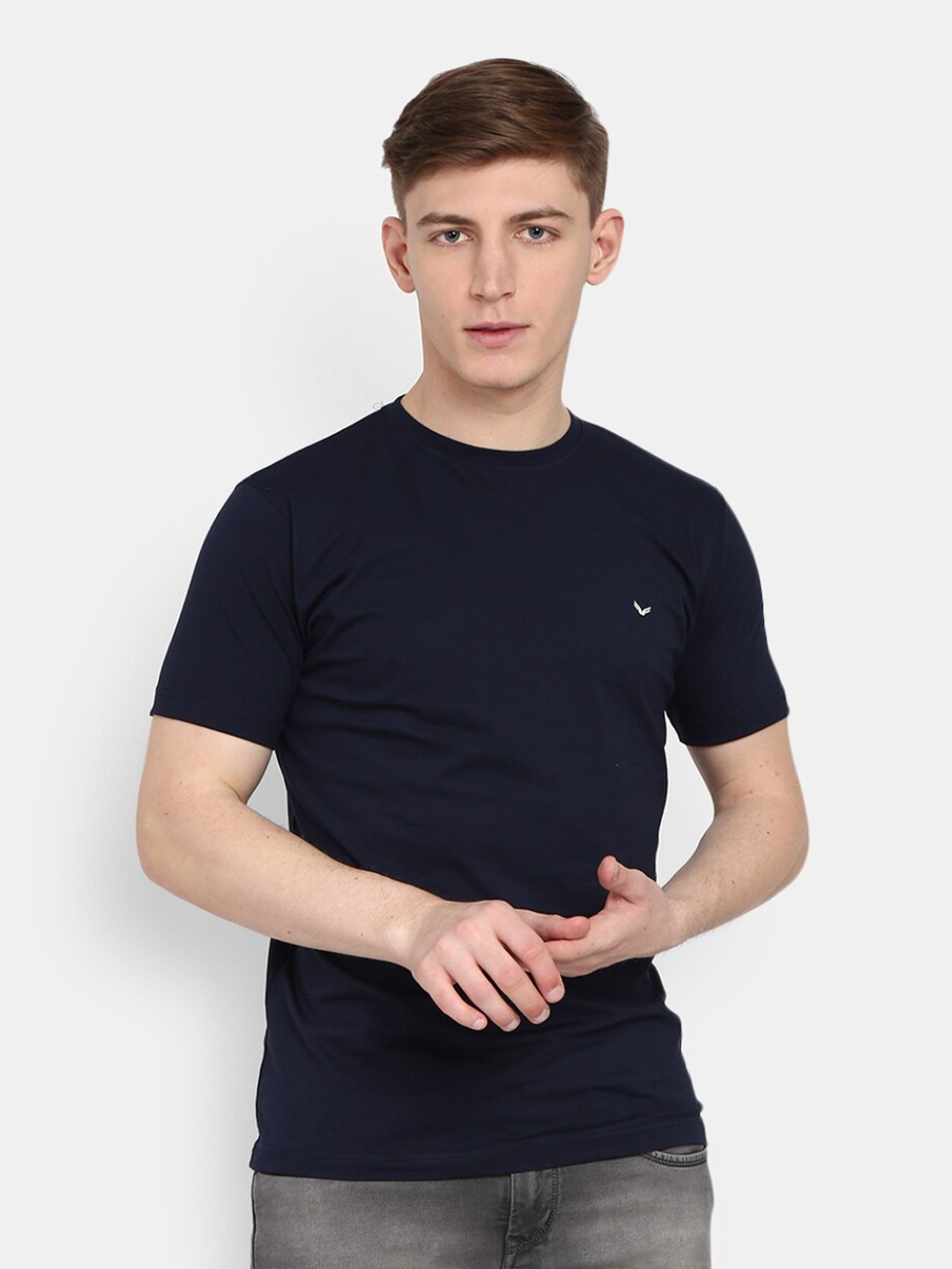 

V-Mart Round Neck Short Sleeves Cotton Slim Fit T-shirt, Navy blue