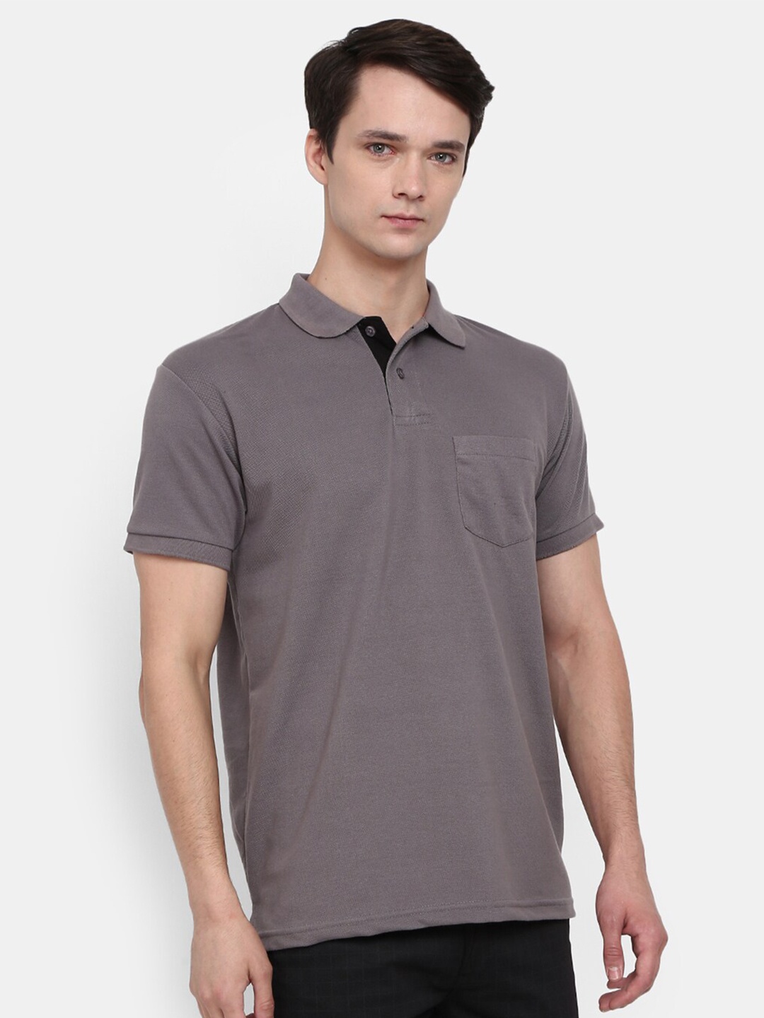 

V-Mart Polo Collar Short Sleeves Cotton T-shirt, Grey