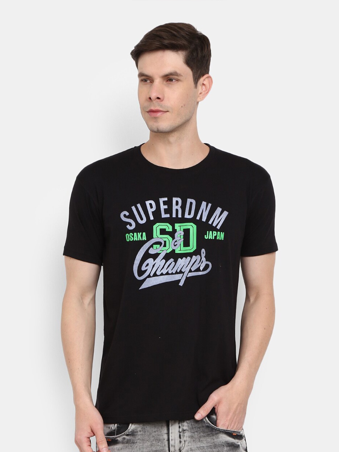 

V-Mart Typography printed Round Neck Short Sleeves Cotton T-shirt, Black