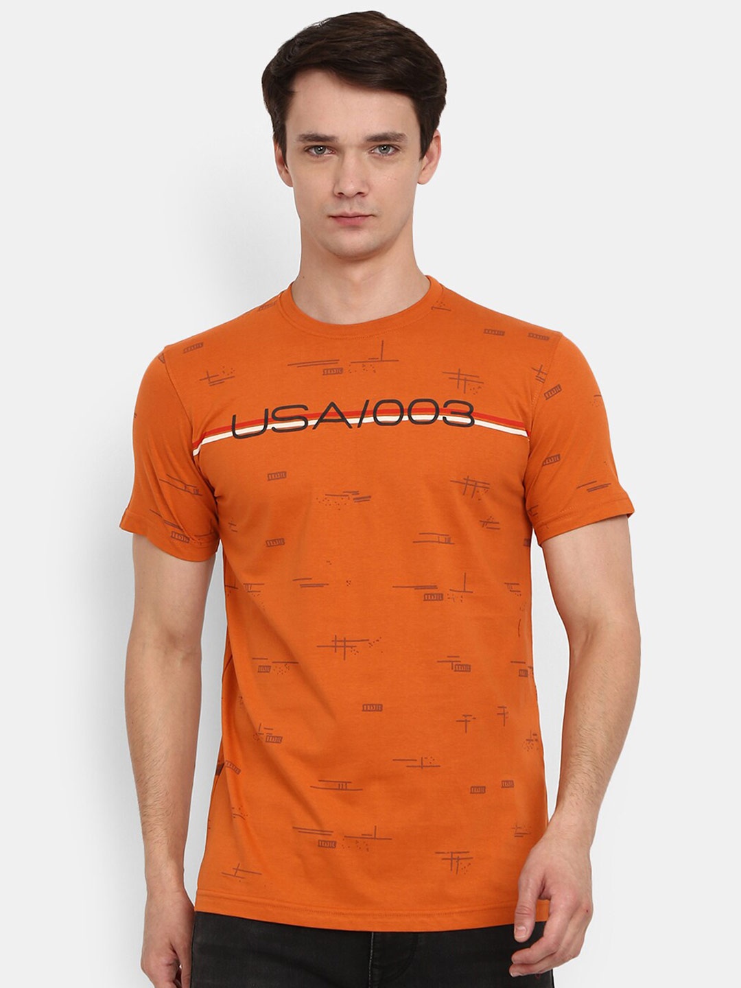 

V-Mart Typography Printed Round Neck Short Sleeves Cotton Slim Fit T-shirt, Orange