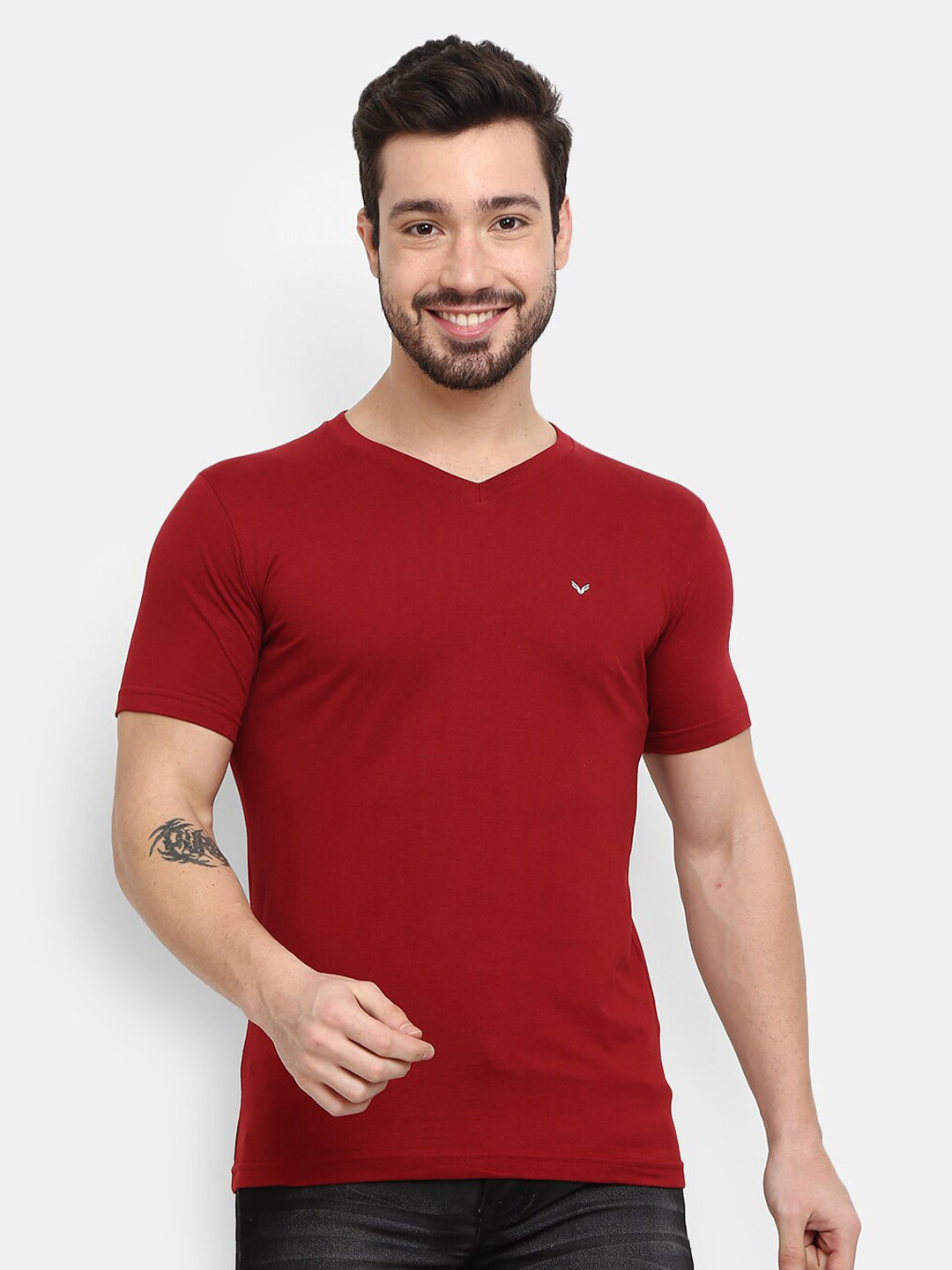 

V-Mart V-Neck Cotton Slim Fit T-shirt, Maroon