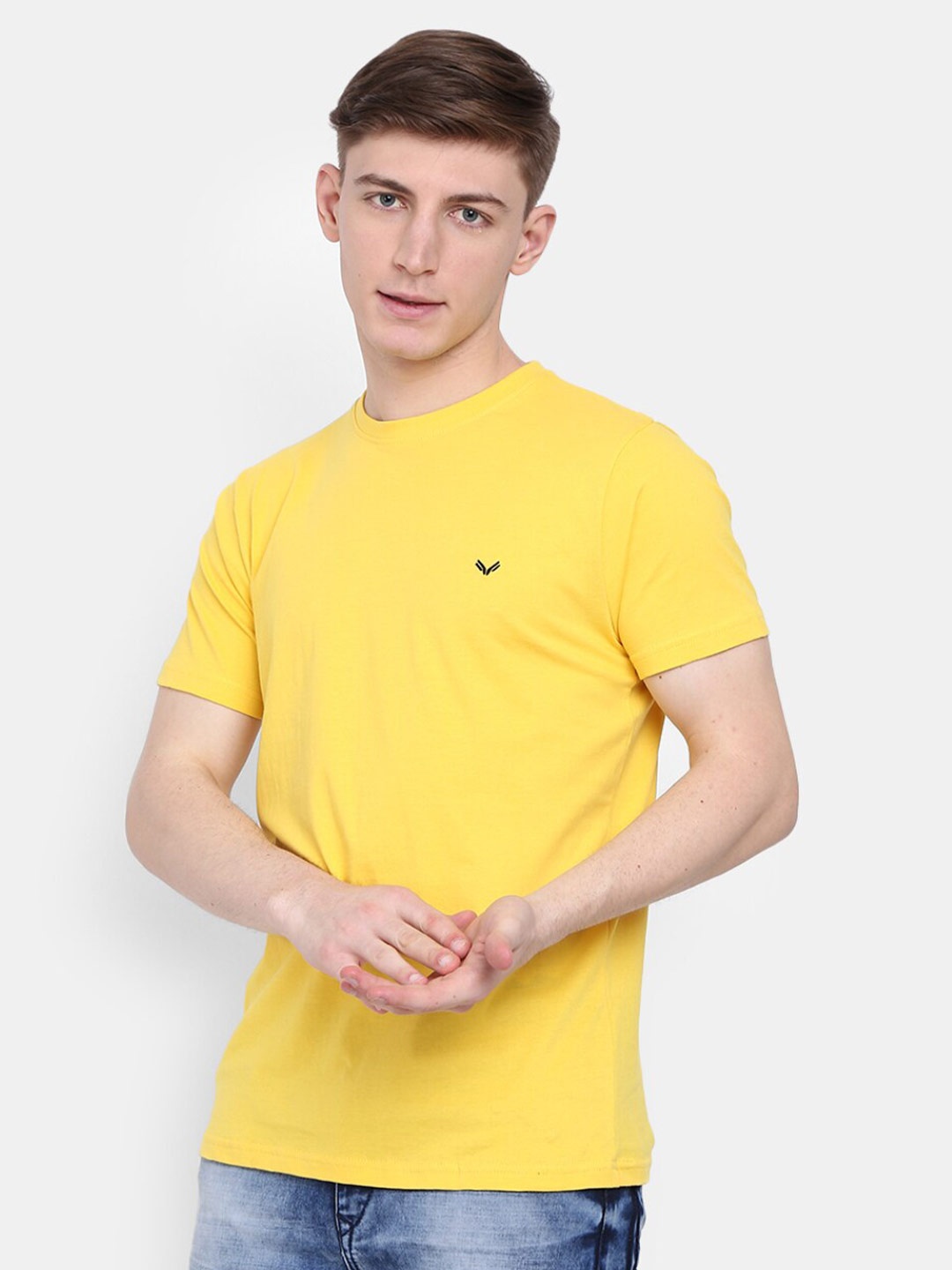 

V-Mart Round Neck Short Sleeves Cotton Slim Fit T-shirt, Mustard