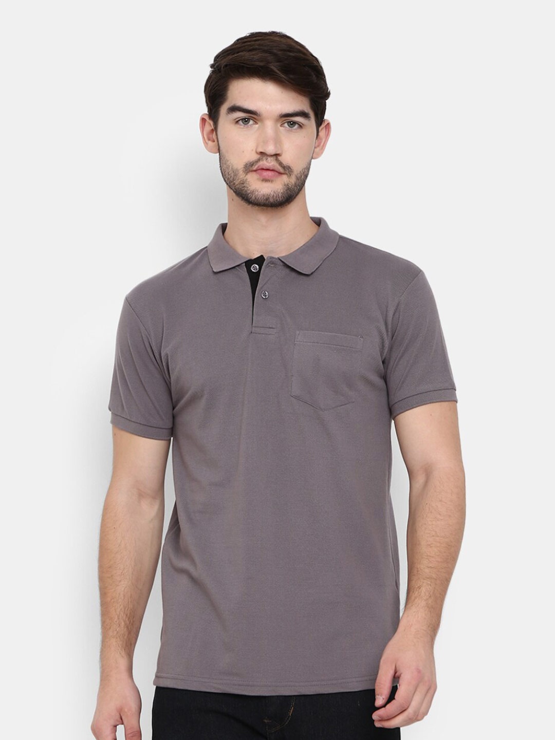 

V-Mart Polo Collar Short Sleeves Cotton T-shirt, Grey