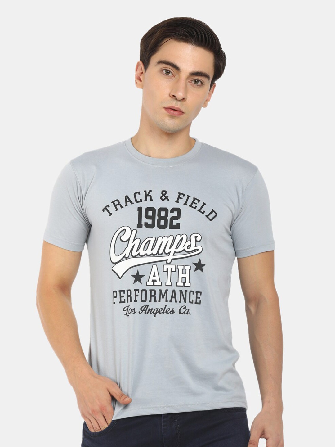 

V-Mart Typography Printed Cotton Casual T-Shirt, Grey