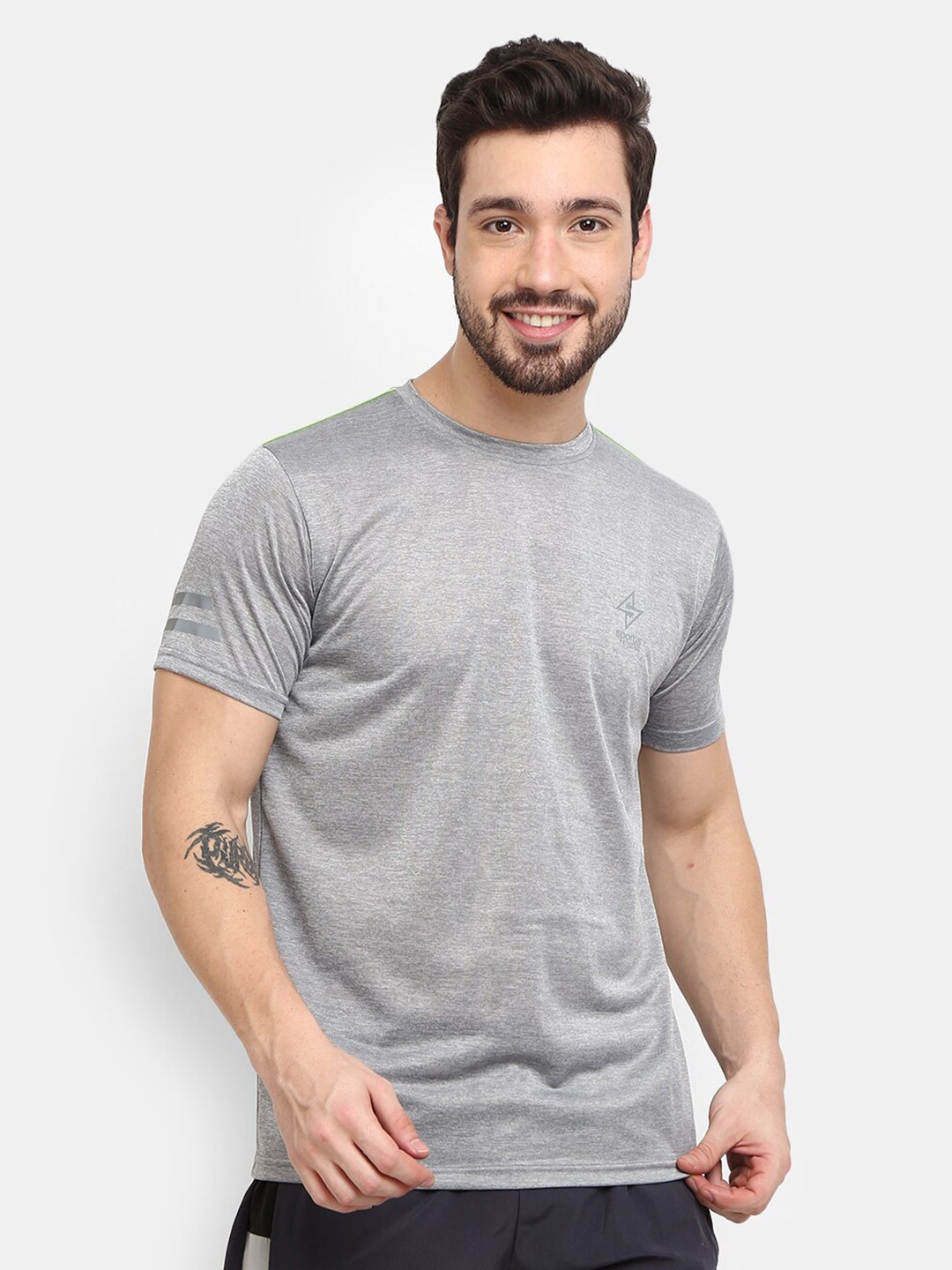 

V-Mart Round Neck Slim Fit Casual T-shirt, Grey melange