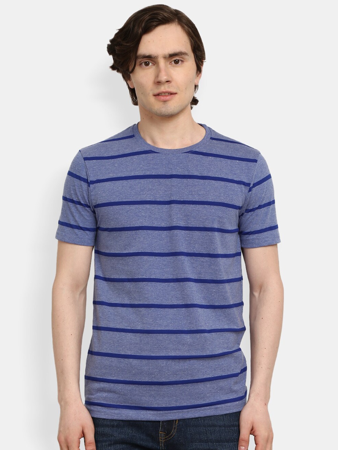 

V-Mart Striped Round Neck Slim Fit Cotton T-shirt, Blue