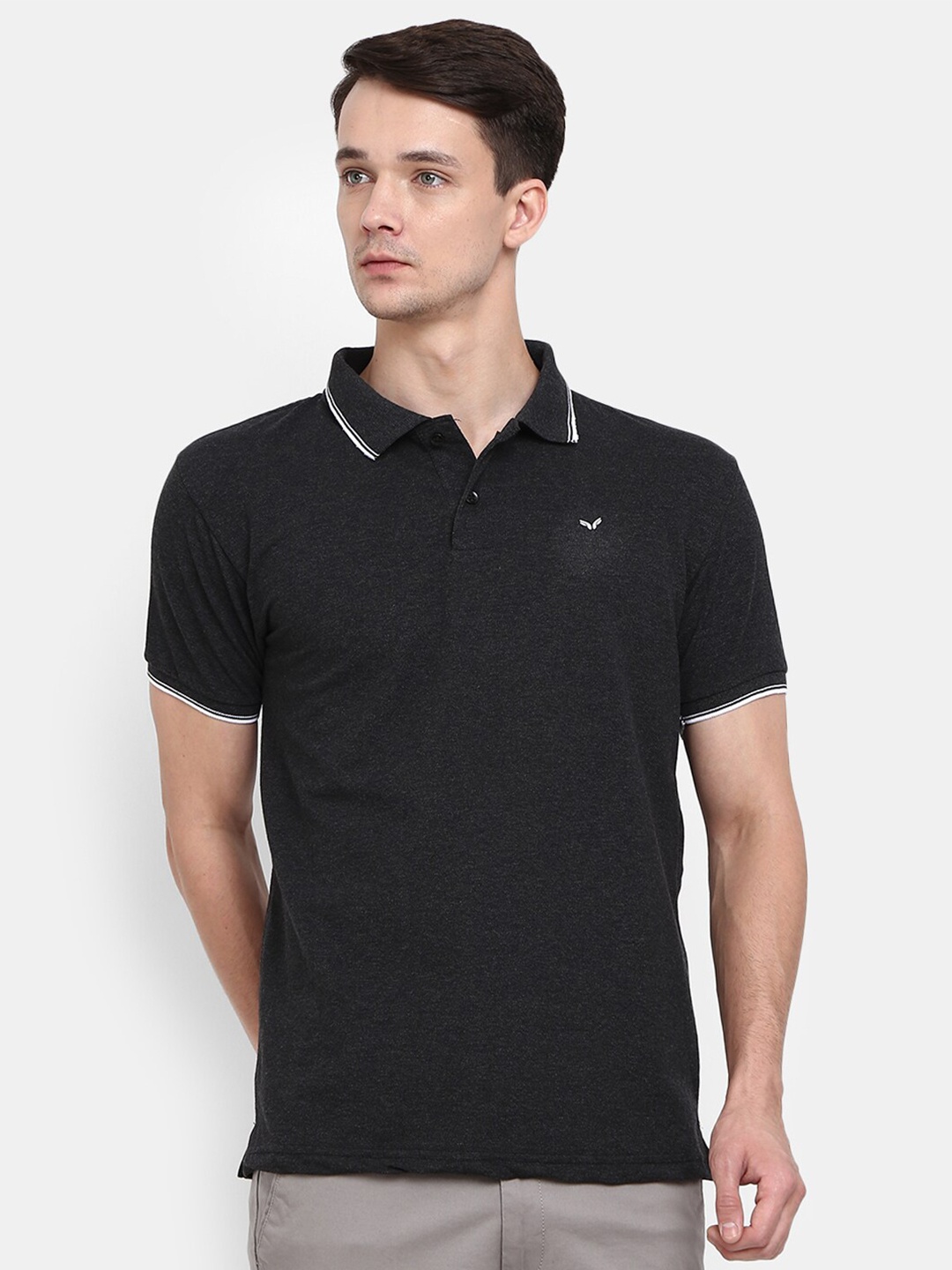 

V-Mart Polo Collar Short Sleeves Cotton T-shirt, Charcoal