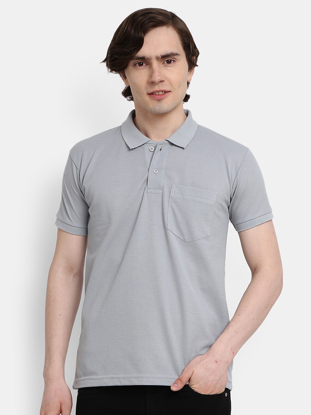 

V-Mart Polo Collar Short Sleeves Cotton T-Shirt, Grey