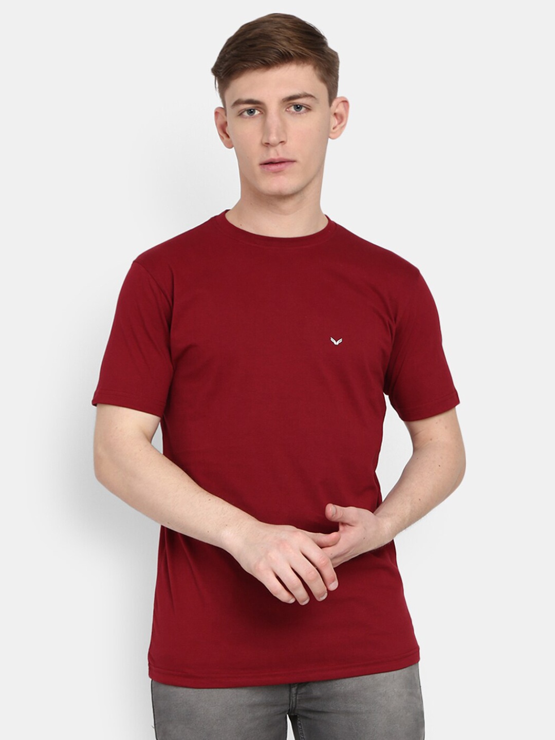 

V-Mart Round Neck Short Sleeves Cotton T-Shirt, Maroon