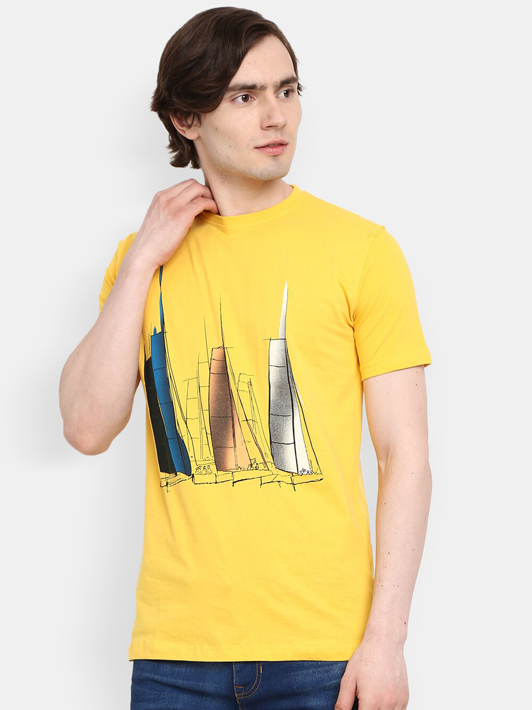 

V-Mart Graphic Printed Round Neck Short Sleeves Slim Fit Cotton T-shirt, Yellow
