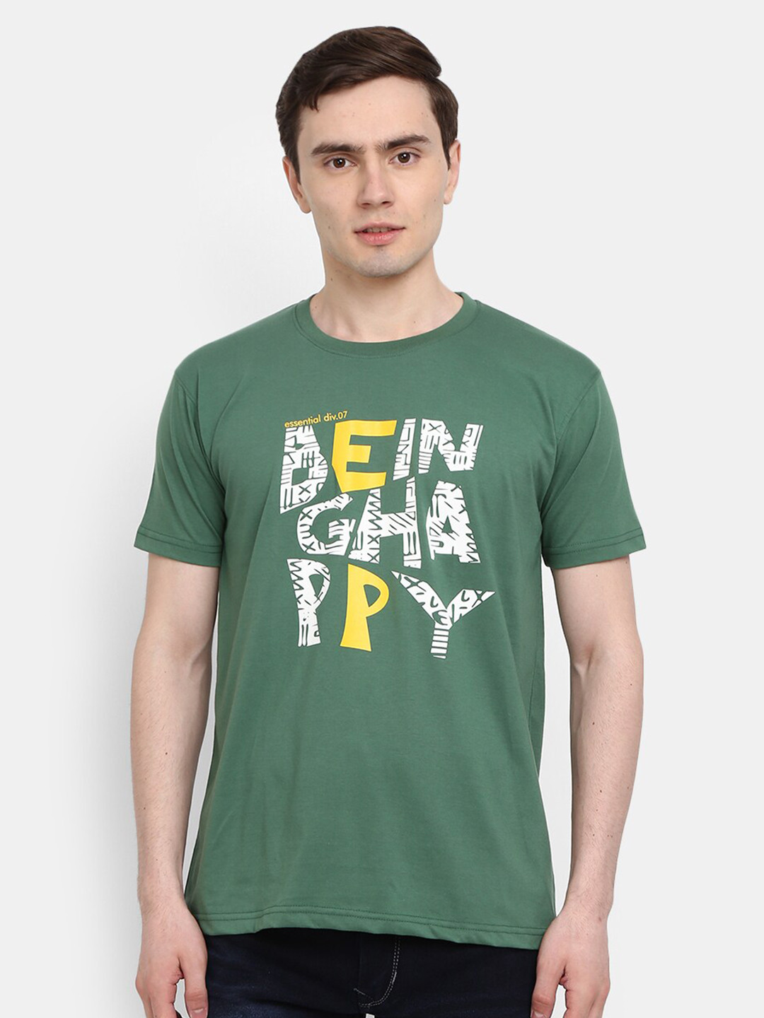 

V-Mart Typography Printed Round Neck Short Sleeves Slim Fit Cotton T-shirt, Green