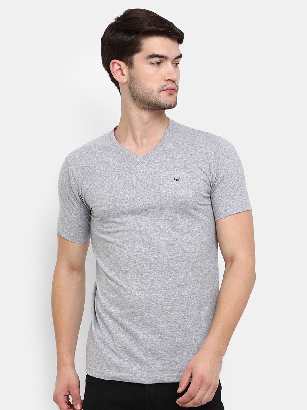 

V-Mart V-Neck Cotton Slim Fit Casual T-shirt, Grey melange