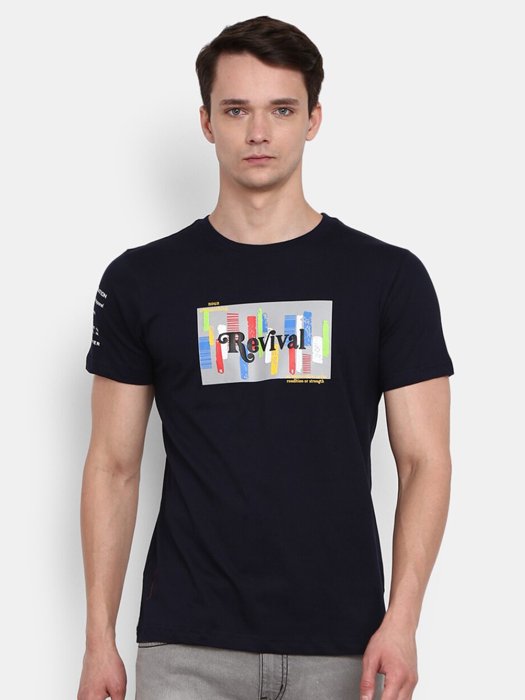 

V-Mart Typography Printed Cotton Slim Fit T-shirt, Black