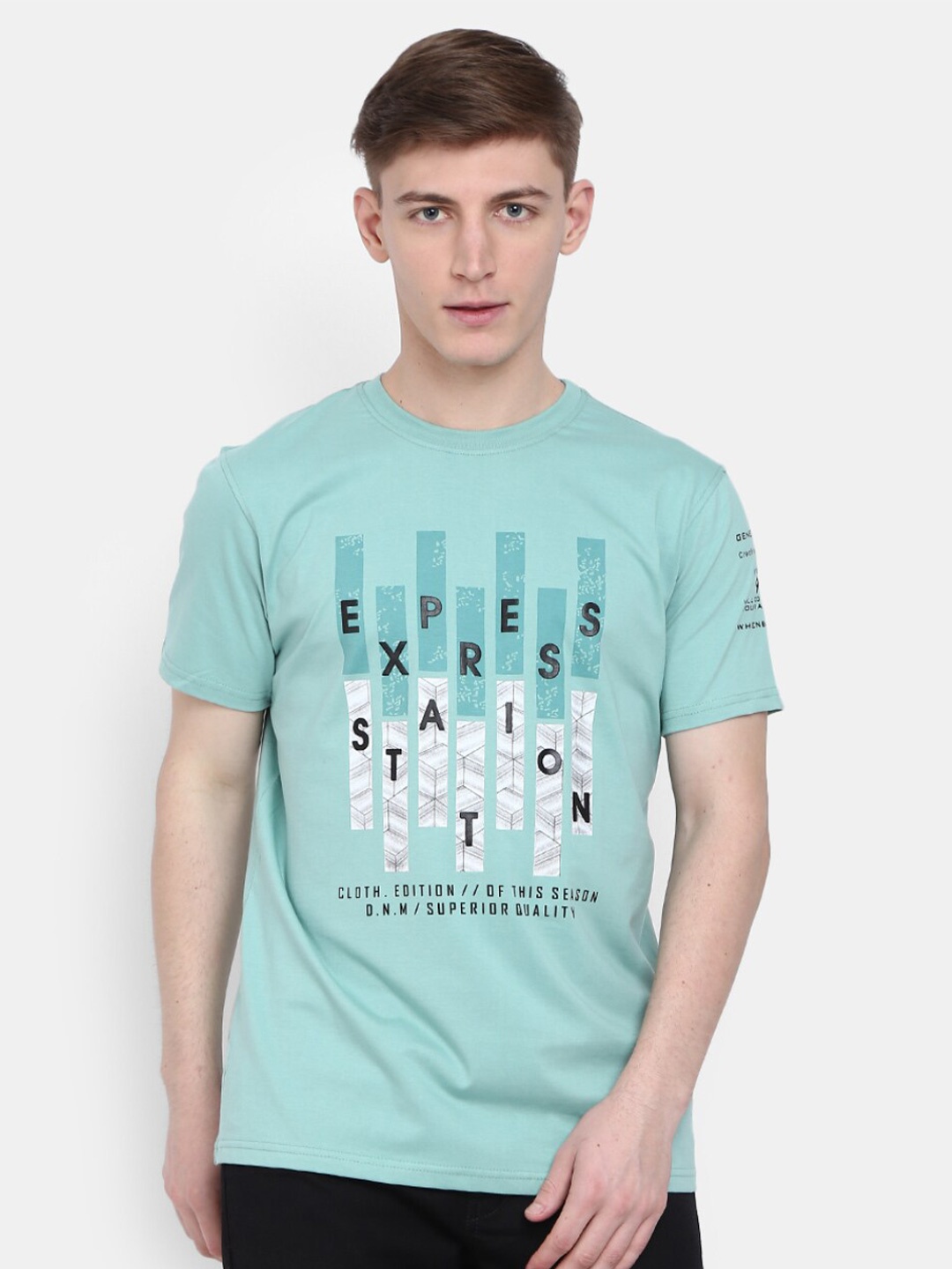 

V-Mart Typography Printed Cotton Slim Fit T-shirt, Green