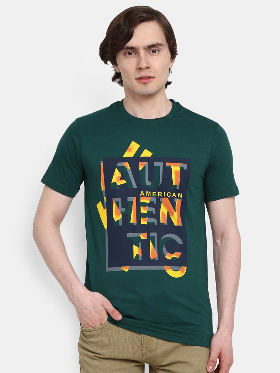 

V-Mart Typography Printed Cotton Slim Fit T-shirt, Green