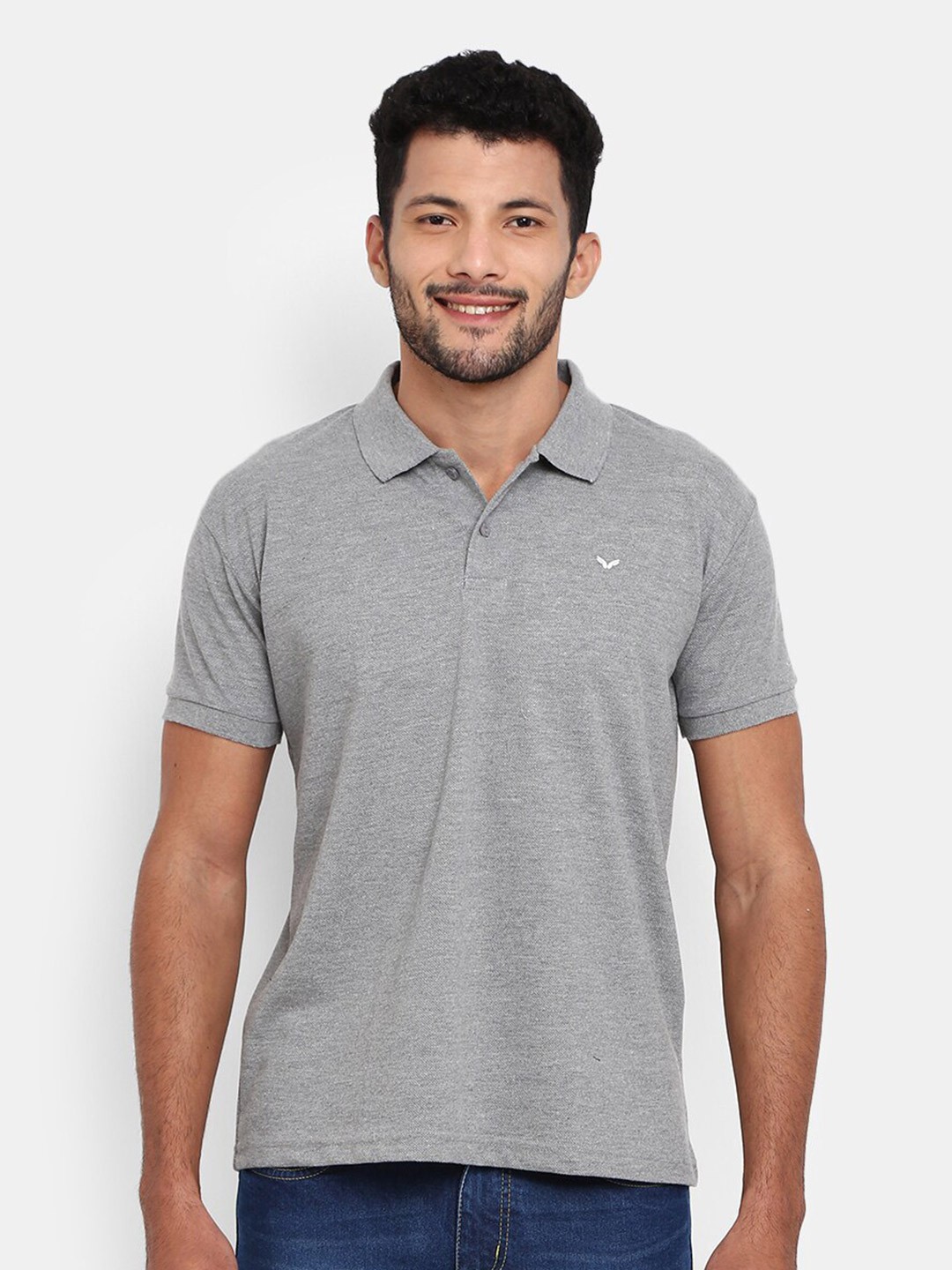 

V-Mart Polo Collar Cotton T-shirt, Grey melange