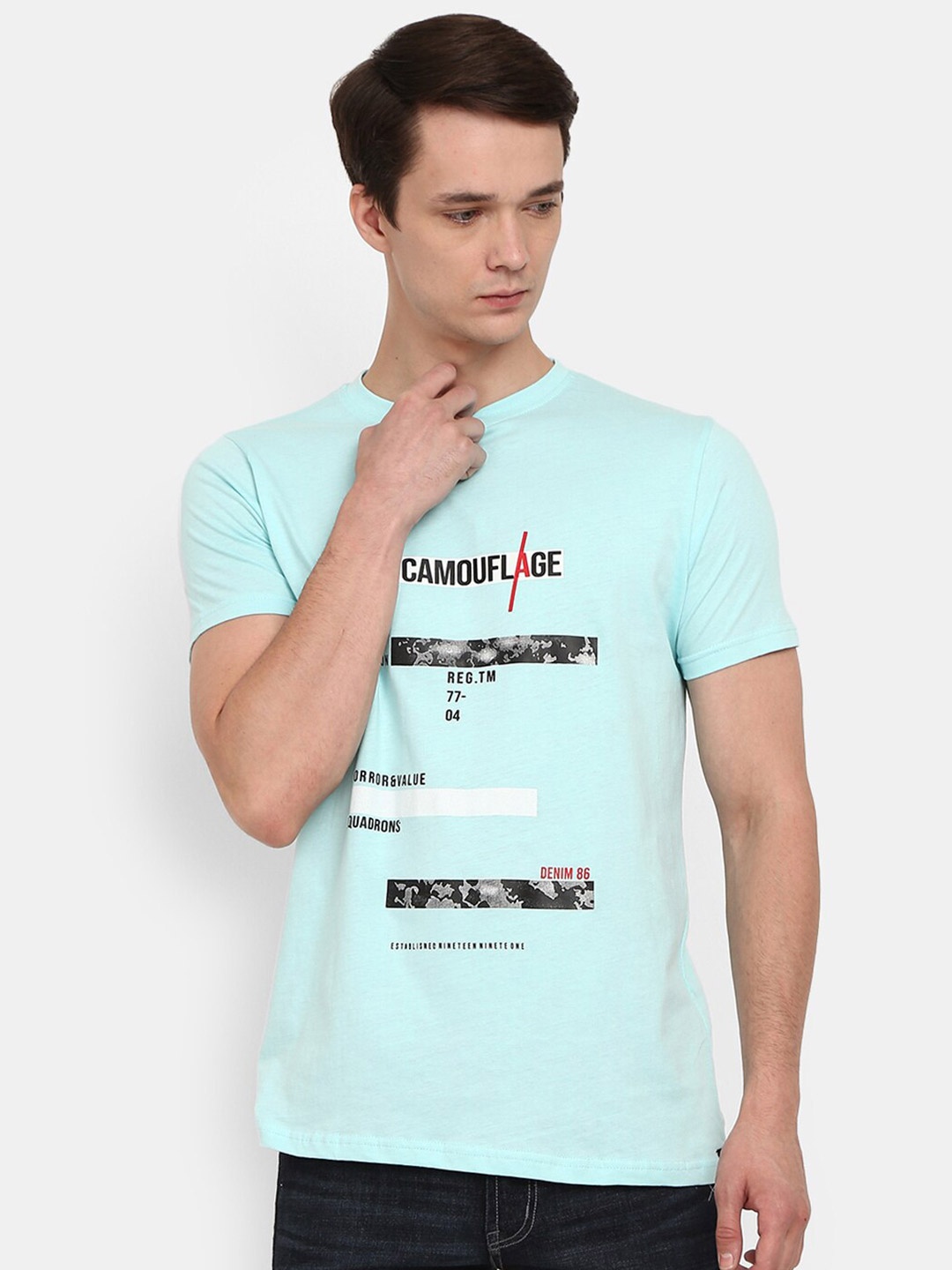 

V-Mart Typography Printed Cotton Slim Fit T-shirt, Blue
