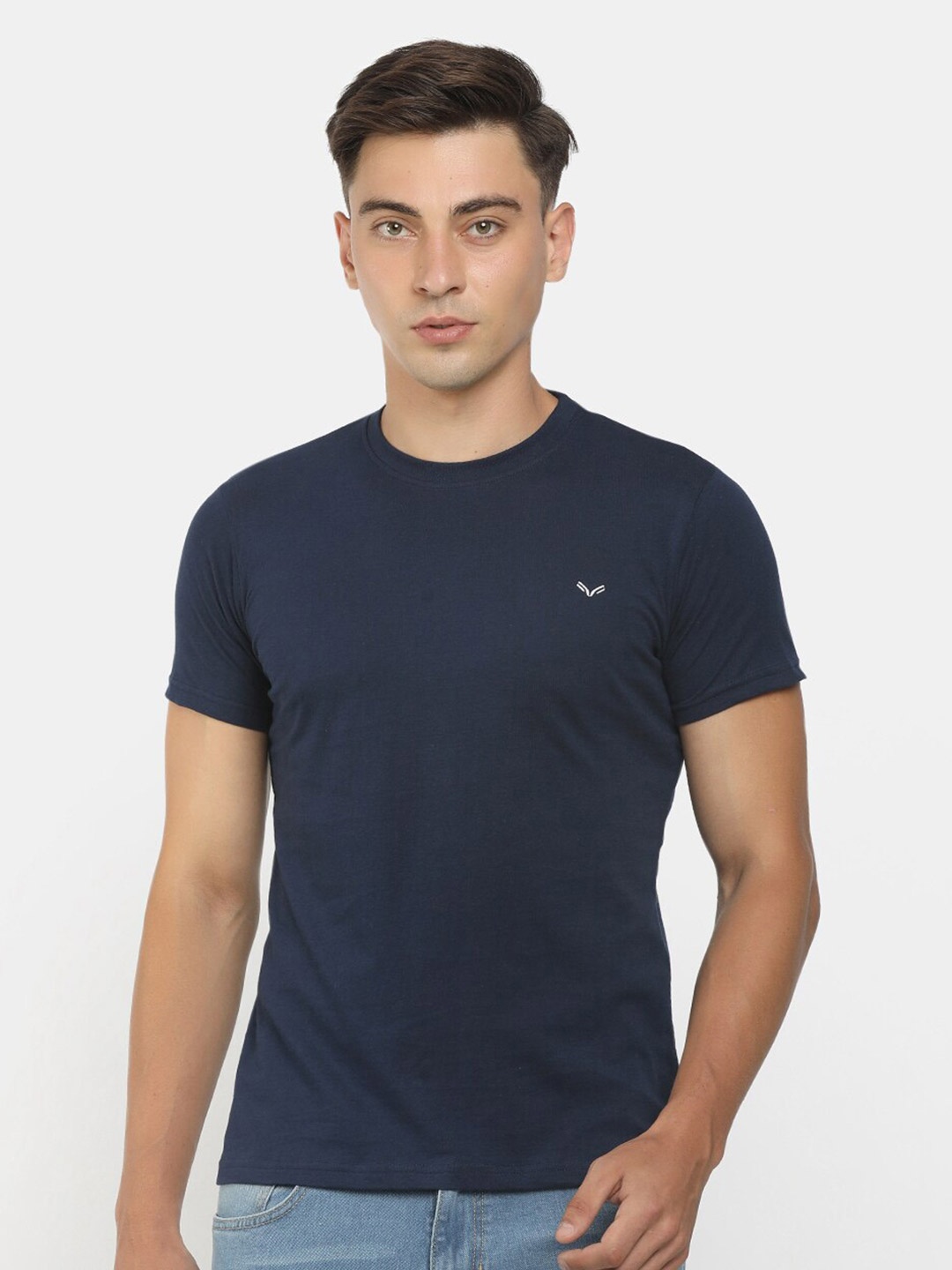 

V-Mart Round Neck Cotton Slim Fit T-shirt, Navy blue