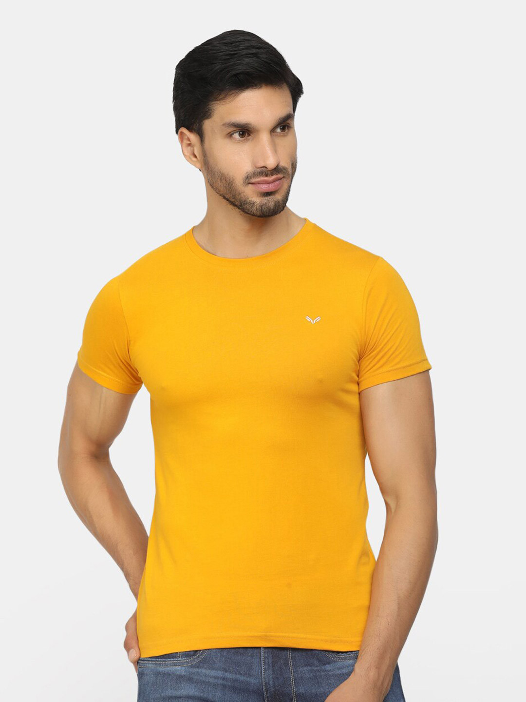 

V-Mart Round Neck Cotton Slim Fit T-shirt, Mustard