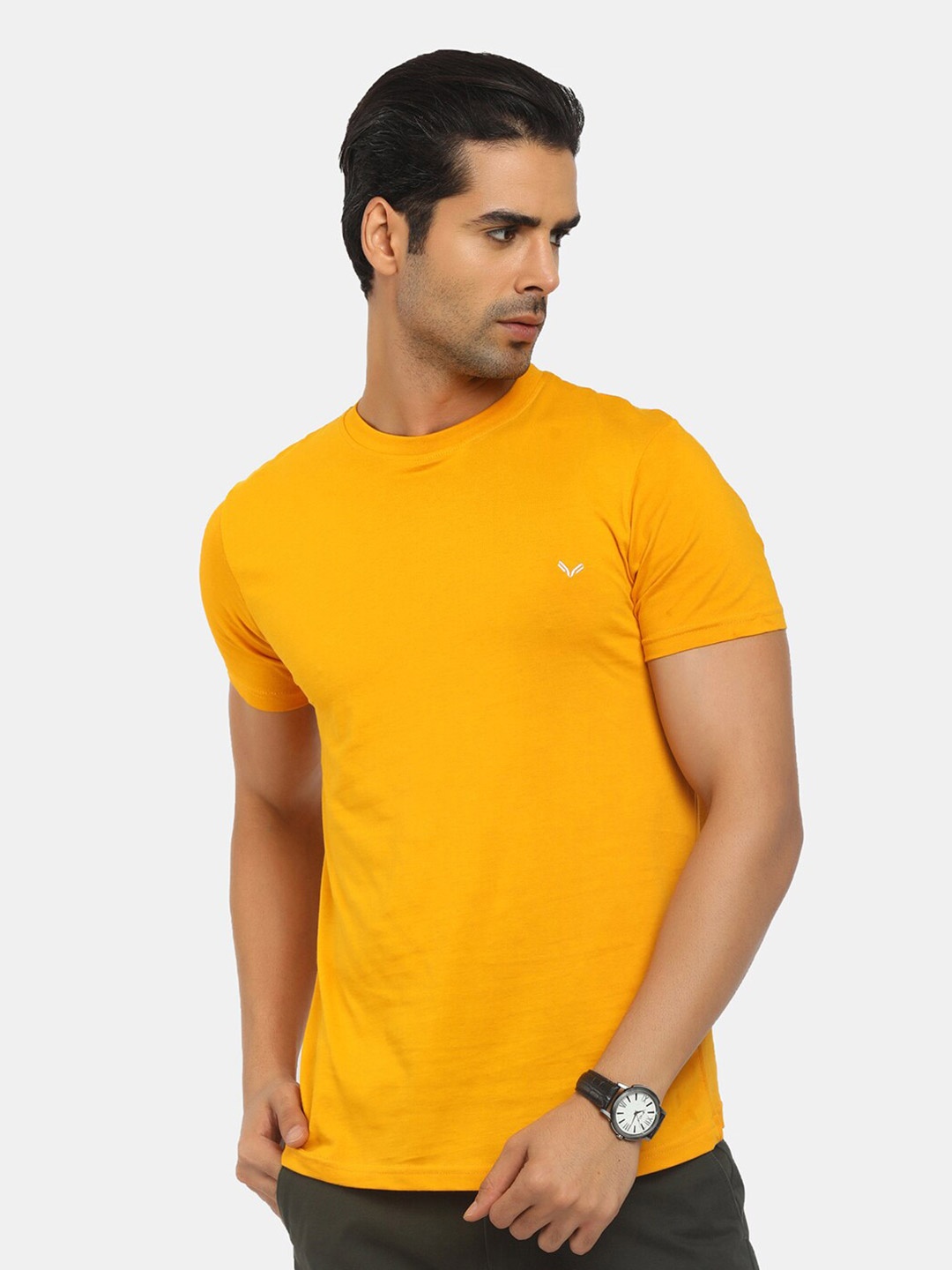 

V-Mart Round Neck Cotton Slim Fit T-shirt, Mustard