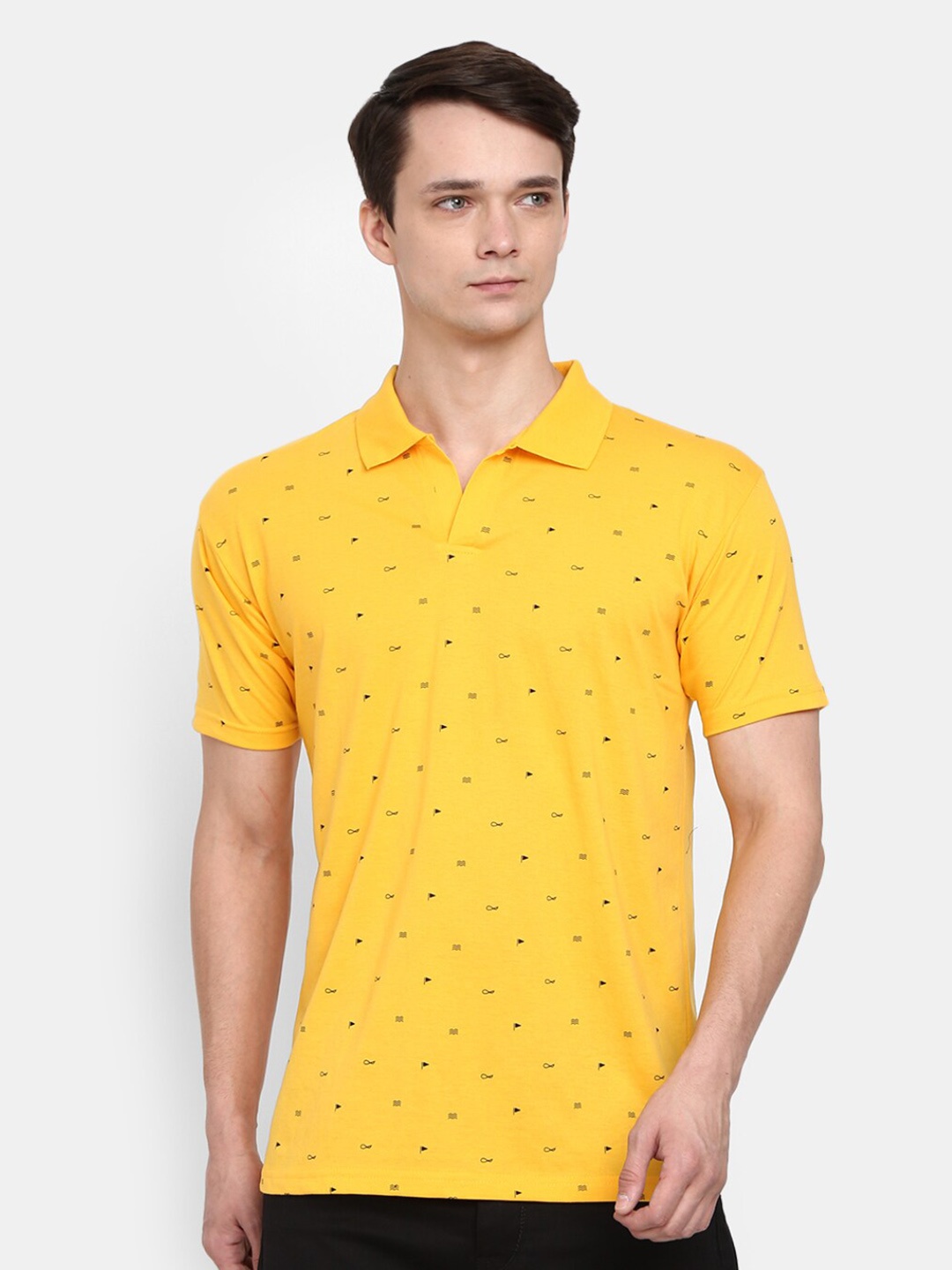 

V-Mart Conversational Printed Polo Collar Cotton T-shirt, Mustard