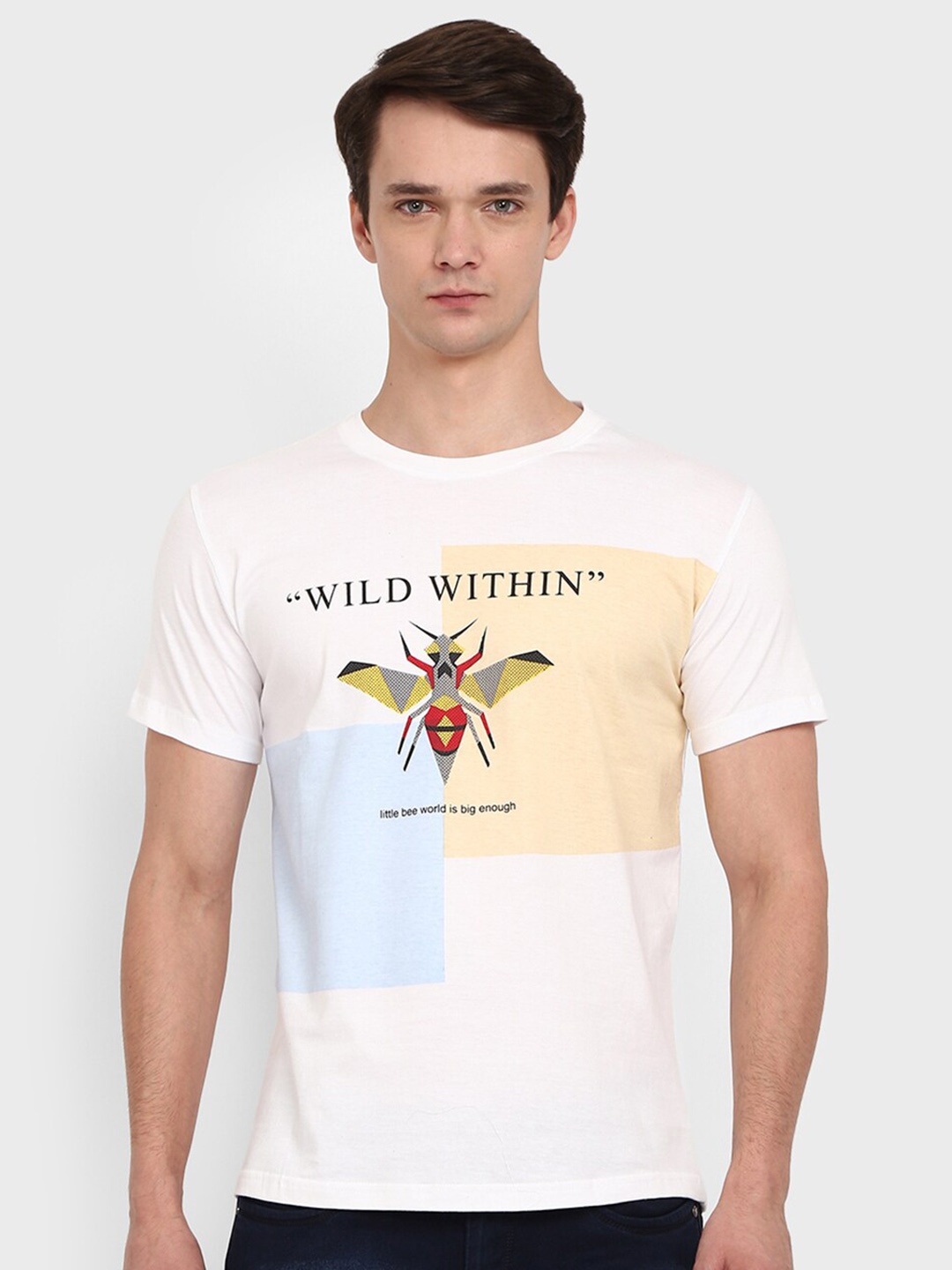 

V-Mart Colourblocked Cotton Slim Fit T-shirt, White