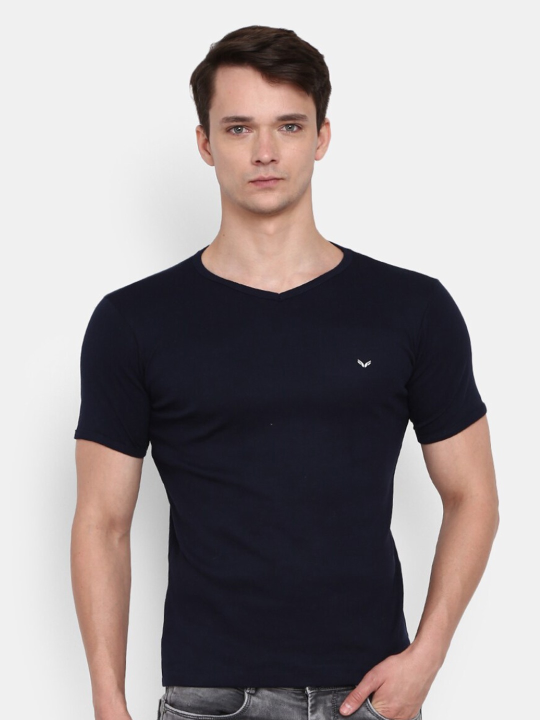 

V-Mart V-Neck Cotton Slim Fit T-shirt, Navy blue