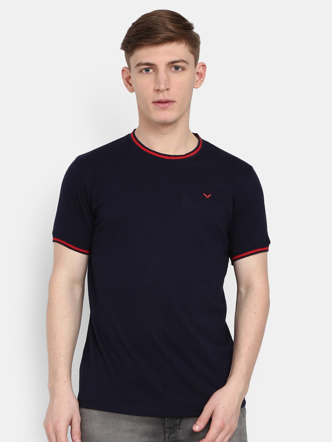 

V-Mart Round Neck Cotton T-shirt, Navy blue
