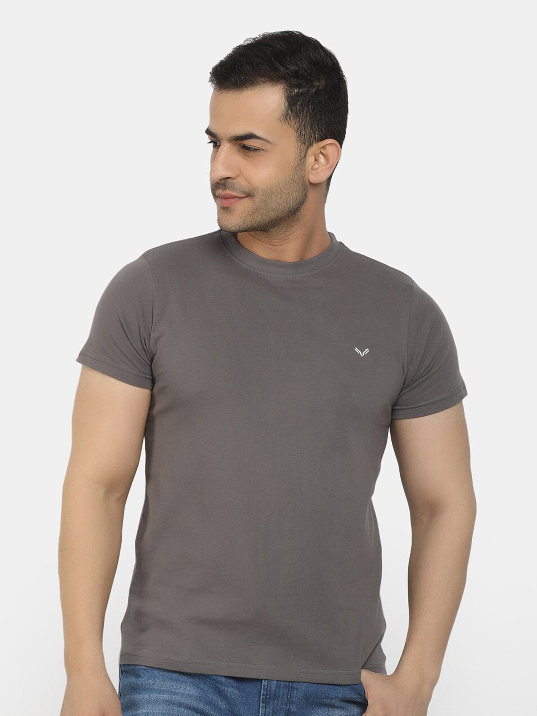 

V-Mart Round Neck Short Sleeves Cotton Slim Fit T-shirt, Grey