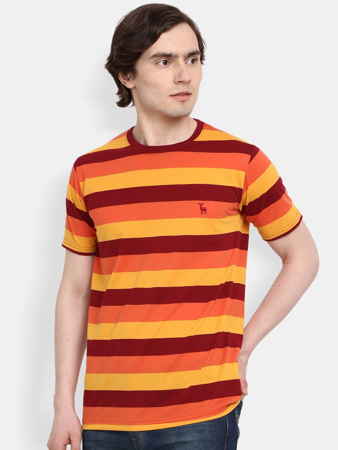 

V-Mart Striped Round Neck Slim Fit T-shirt, Orange