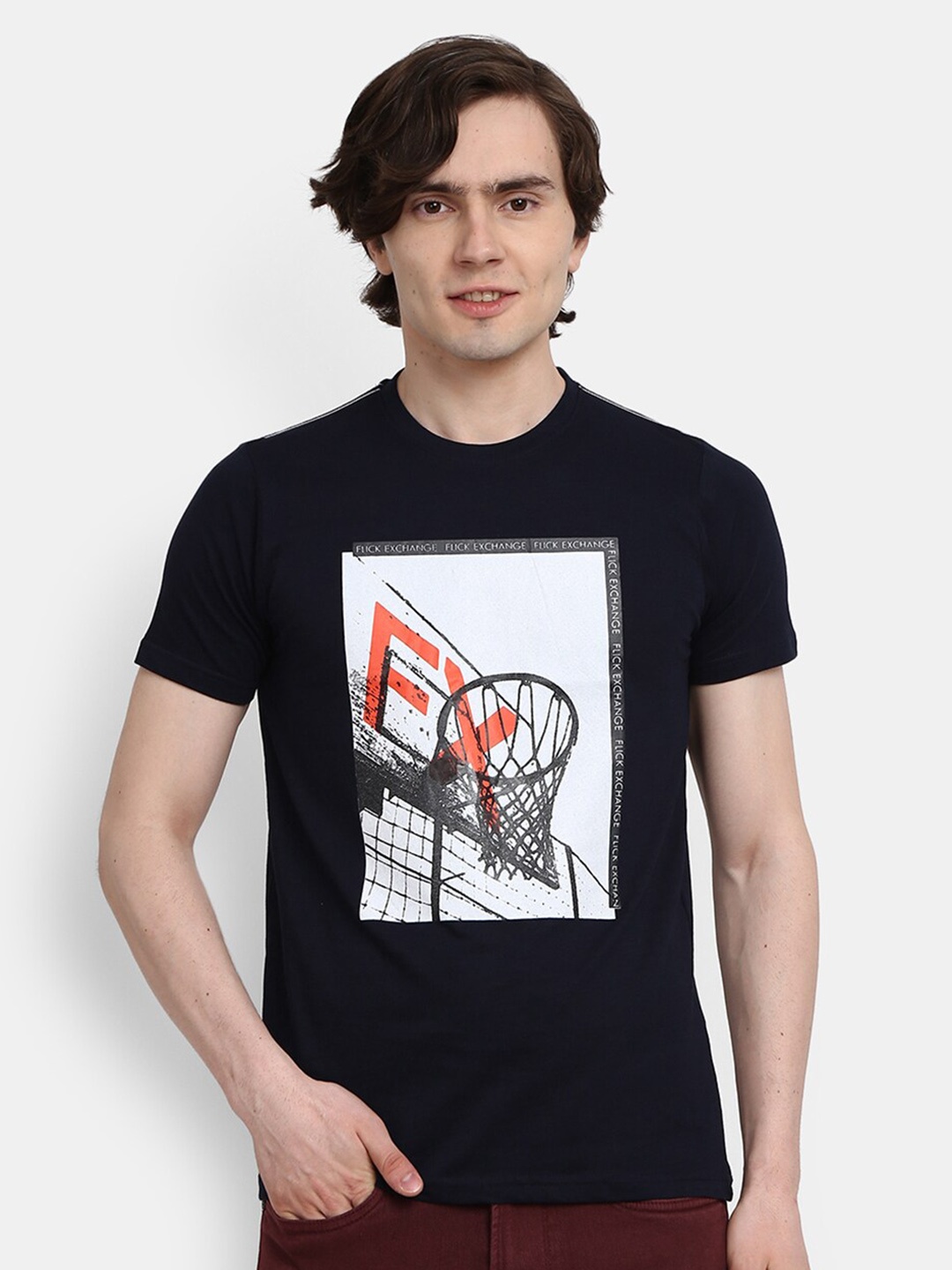 

V-Mart Graphic Printed Slim Fit Cotton T-shirt, Navy blue