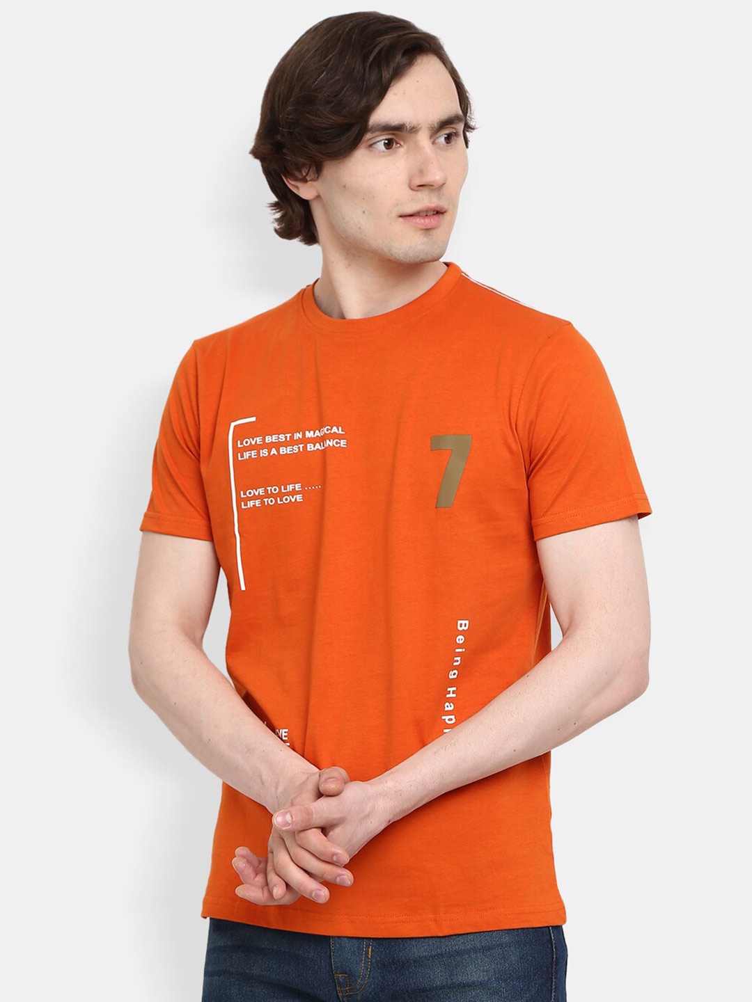 

V-Mart Typography Printed Slim Fit Cotton T-shirt, Rust