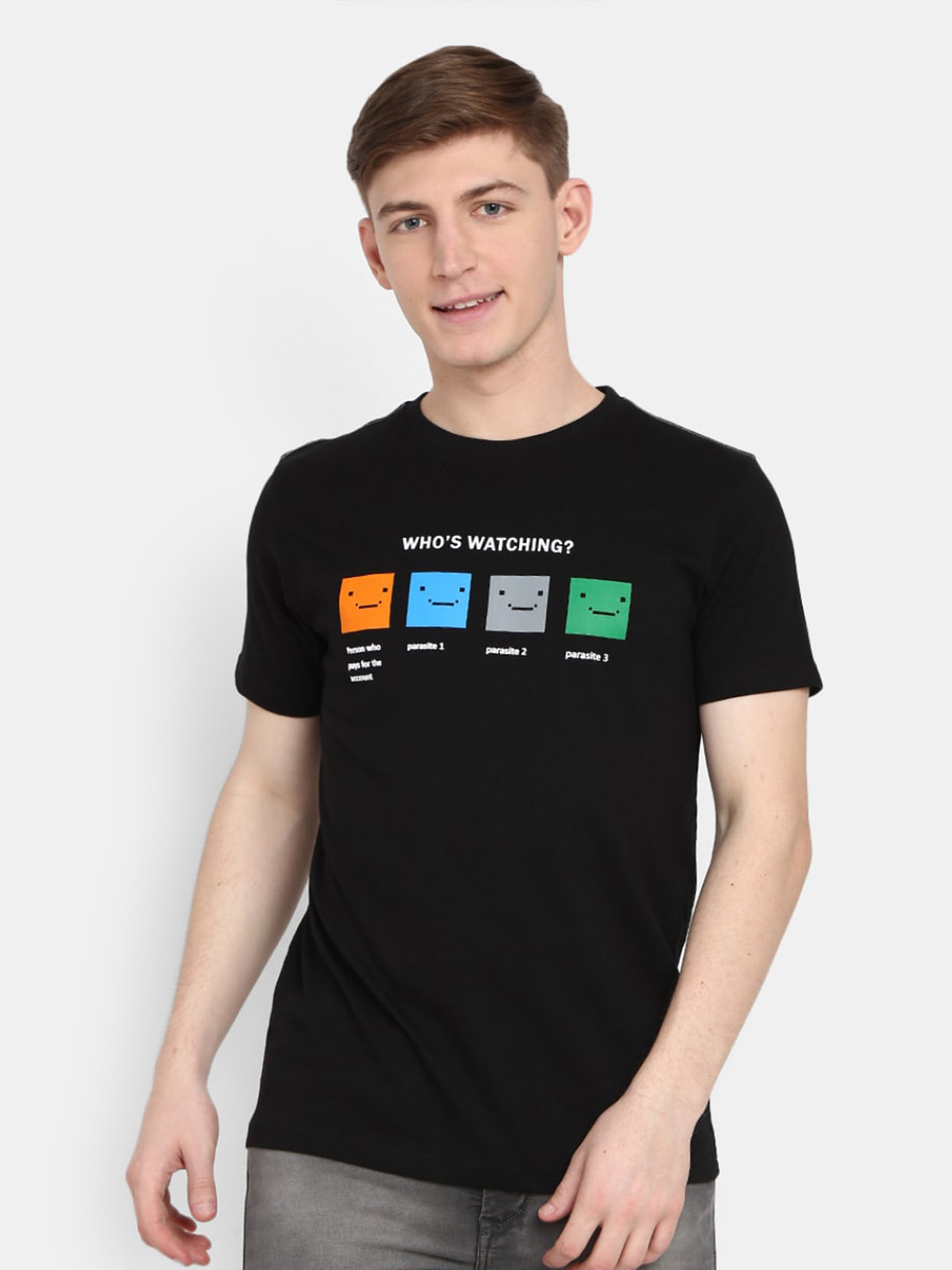

V-Mart Graphic Printed Cotton Slim Fit T-shirt, Black